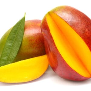 Mango with leaf and slices